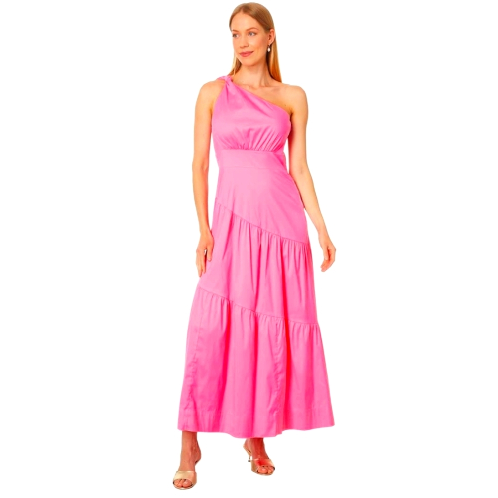 NWT Lilly Pulitzer Confetti Pink Lucilyn One Shoulder Long Dress Sz 14